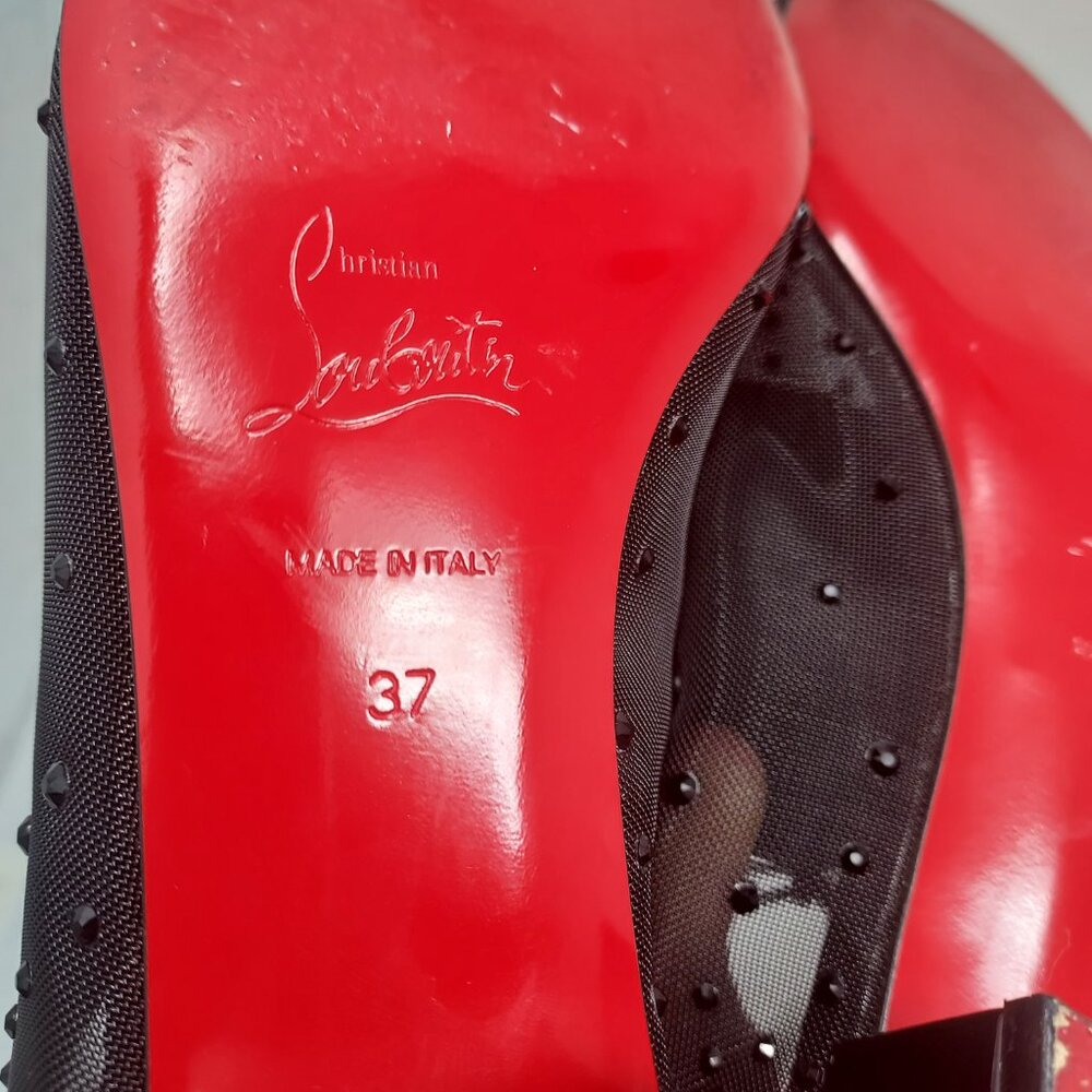 Christian Louboutin WOMENS Black Crystal Mesh Red Sole Jazz Shoe - Picture 9 of 13